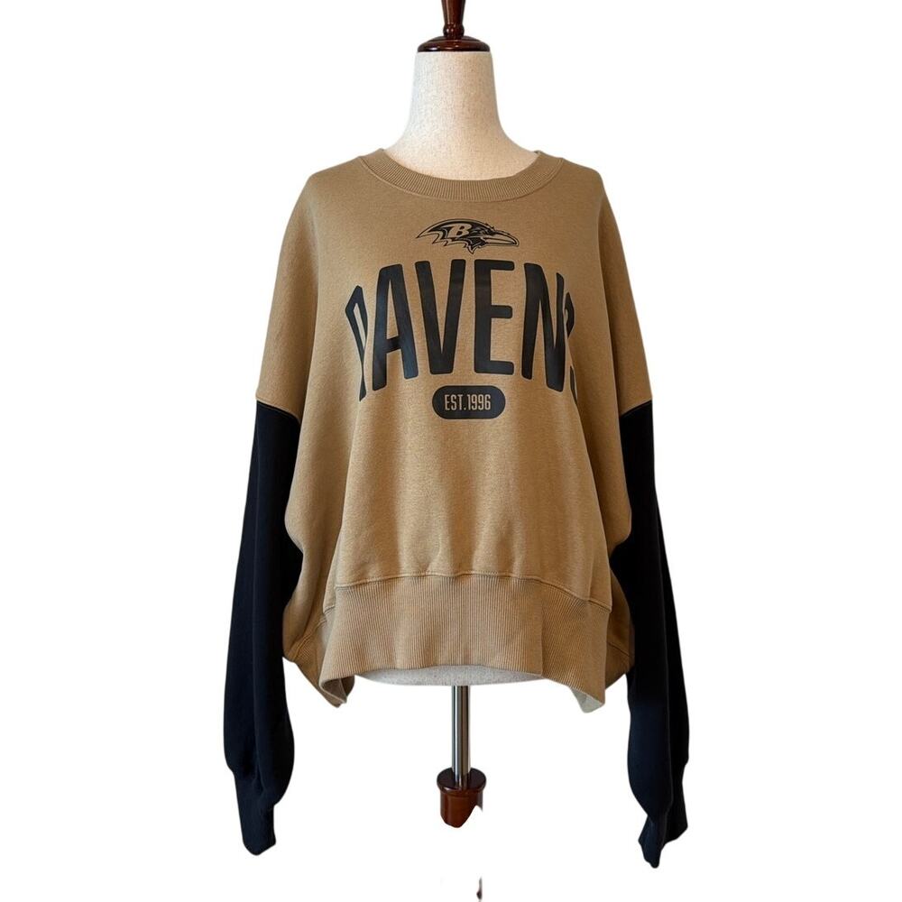 NWT Nike Baltimore Ravens Oversized Phoenix Fleece Sweatshirt, Tan Black, XXL